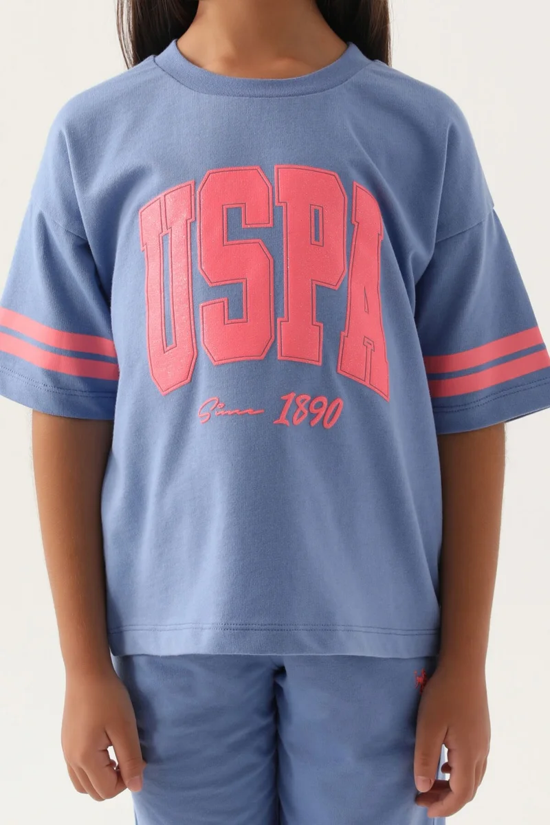 U.S. Polo Assn. Base. Polo Assn Licensed Sleeve Detail Light Indigo Girls Bermuda Suit