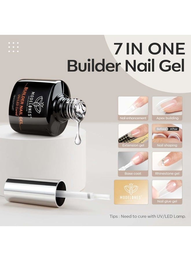 modelones Builder Nail Gel, 7-in-One Clear Builder for Nails, LED Lamp Cured Color Base Coat Strengthener Thickening Extension Rhinestone Glue Gel Polish in a Bottle for DIY Home Salon Gifts - Image 2