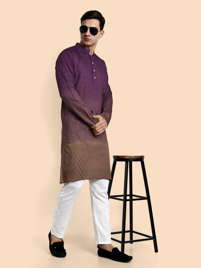 Vardha Men's Cotton Chikankari Embroidered and Sequence Full Sleeve Knee Length Casual Kurta for All Occations Like Wedding, Office & Events (MK_39_S_LK) - Image 5
