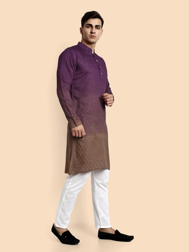 Vardha Men's Cotton Chikankari Embroidered and Sequence Full Sleeve Knee Length Casual Kurta for All Occations Like Wedding, Office & Events (MK_39_S_LK) - Image 2
