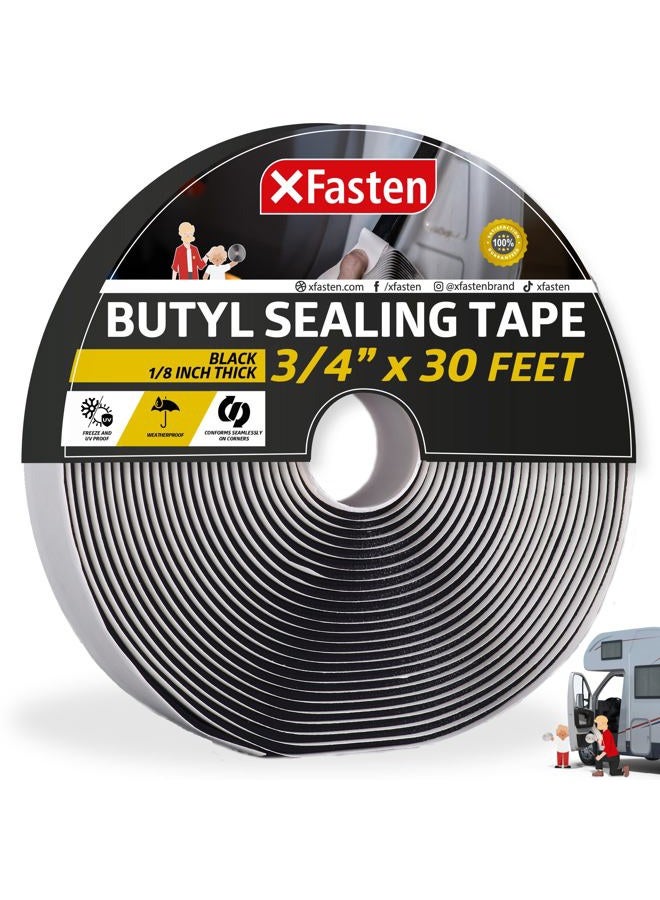 XFasten Black Butyl Seal Tape 1/8-Inch x 3/4-Inch x 30-Foot Leak Proof Putty Tape for RV Repair, Window, Boat Sealing, Glass and EDPM Rubber Roof Patching - Image 1