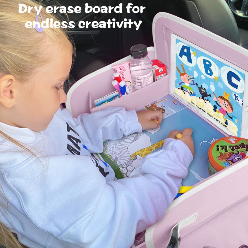 MENZOKE Kids Travel Tray for Toddler Car Seat, Toddler Gift for Girl Activities with Dry Erase Board & iPad Holder Stand,Road Trip Essentials Accessories Lap Tray for Girl as Birthday Gift,LightPurple - Image 3