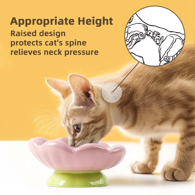 DIF DECO Ceramic Raised Cat Bowl, Pink Elevated Food Bowls for Food and Water Protecting Spine and Whisker Friendly,Tulip Shape Cute Pet Feeder Dish for Indoor Cats and Small Dogs(Height 3.3 inch) - Image 2