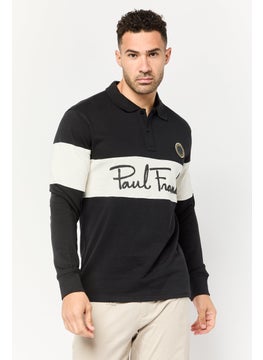 Men Regular Fit Long Sleeve Brand Logo Polo Shirt, Multicolor