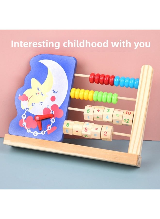 Children's Multifunctional Wooden Cartoon Animal Clock Computing Rack Early Childhood Education Educational Math Add And Subtract Computing Toys-Color:[clock Calculation Stand] Rabbit Style