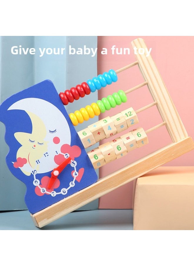 Children's Multifunctional Wooden Cartoon Animal Clock Computing Rack Early Childhood Education Educational Math Add And Subtract Computing Toys-Color:[clock Calculation Stand] Rabbit Style