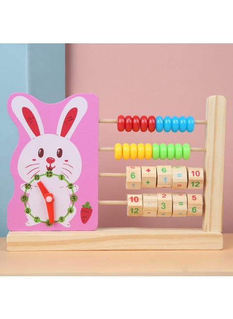 Children's Multifunctional Wooden Cartoon Animal Clock Computing Rack Early Childhood Education Educational Math Add And Subtract Computing Toys-Color:[clock Calculation Stand] Rabbit Style