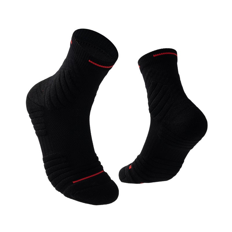 Generic Basketball Socks Bullfighting Thickened Towel Bottom Mens High-top Sports Socks Practical Student Mid-tube Socks Elite Sports Socks Men Black medium tube 18cm