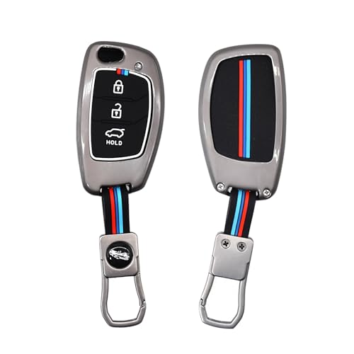 KMH Metal Shell Soft Silicone Key Cover Compatible with Hyundai Grand i10 NIOS, Venue, i20, Aura, Creta 3 Button Smart Keycover with Keychain Flip Key Shell Case Holder Protector (Metallic) Pack of 1 - Image 1