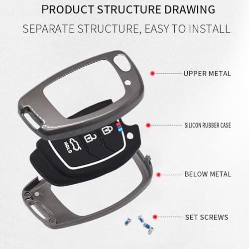 KMH Metal Shell Soft Silicone Key Cover Compatible with Hyundai Grand i10 NIOS, Venue, i20, Aura, Creta 3 Button Smart Keycover with Keychain Flip Key Shell Case Holder Protector (Metallic) Pack of 1 - Image 4