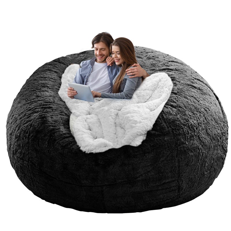 YudouTech No Filler Bean Bag Chair Cover Without FillerBig Round Soft Fluffy PV Velvet Washable Bean Bag Lazy Sofa Bed Cover for AdultsLiving Room Bedroom Furniture Outside5ft Dark Grey