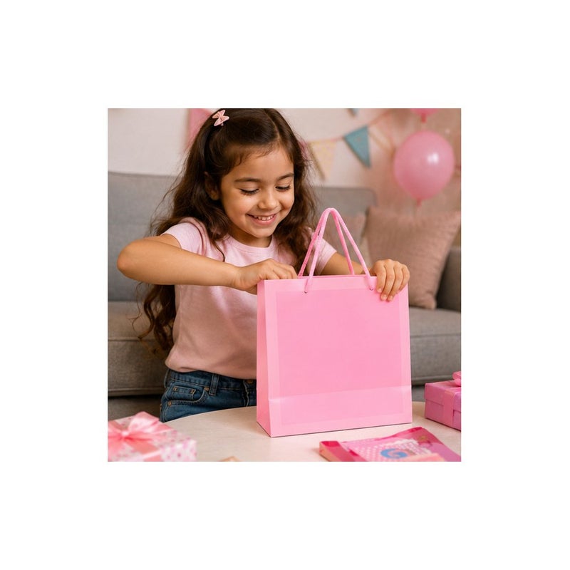 Pink Paper Bag with Handles, Pack of Bags for Party Favour - Image 3