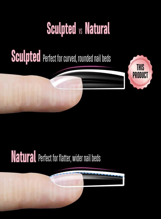 NOVO OVO Long Square Nail Tips SCULPTED (Not NATURAL) for Curved Nail Beds, Extra Thick L Length False Nails Press on, Full Cover Soft Gel Fake Nail Extension, Salon DIY x 15 Sizes 450 pcs - Image 4