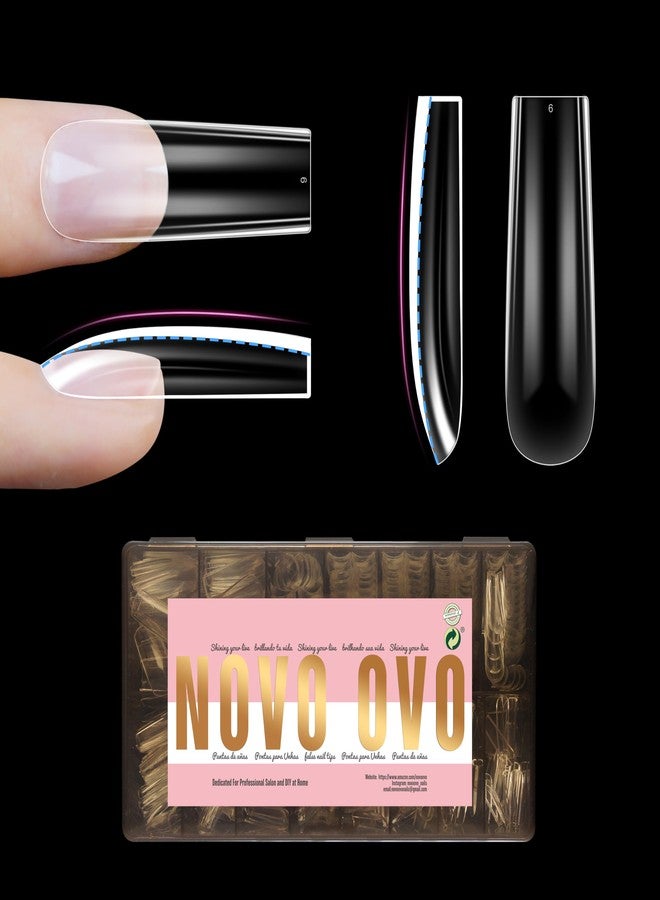 NOVO OVO Long Square Nail Tips SCULPTED (Not NATURAL) for Curved Nail Beds, Extra Thick L Length False Nails Press on, Full Cover Soft Gel Fake Nail Extension, Salon DIY x 15 Sizes 450 pcs - Image 1