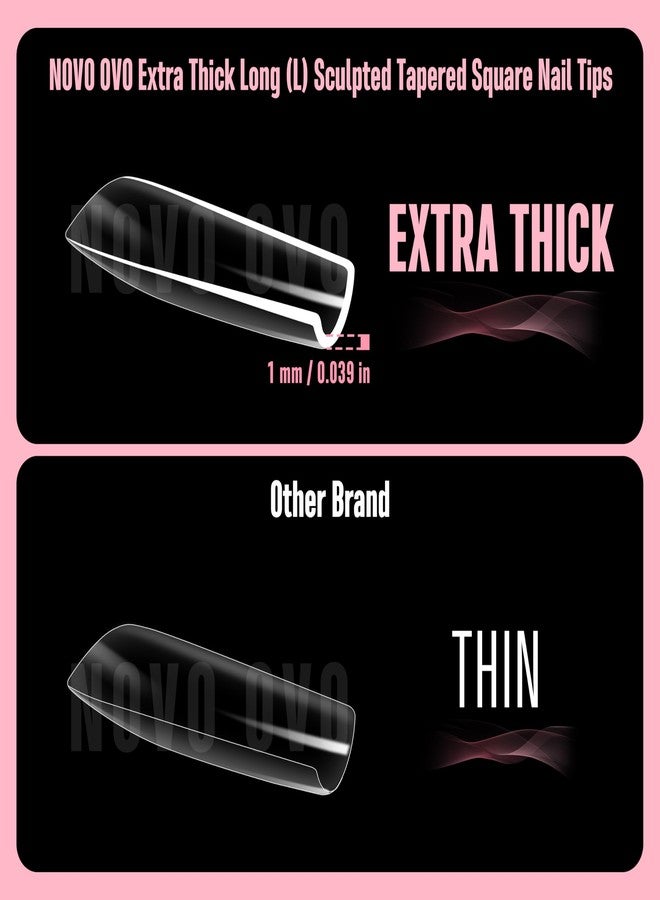 NOVO OVO Long Square Nail Tips SCULPTED (Not NATURAL) for Curved Nail Beds, Extra Thick L Length False Nails Press on, Full Cover Soft Gel Fake Nail Extension, Salon DIY x 15 Sizes 450 pcs - Image 2