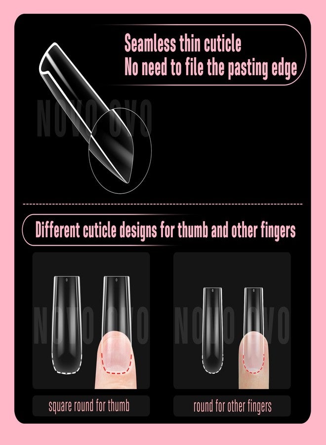 NOVO OVO Long Square Nail Tips SCULPTED (Not NATURAL) for Curved Nail Beds, Extra Thick L Length False Nails Press on, Full Cover Soft Gel Fake Nail Extension, Salon DIY x 15 Sizes 450 pcs - Image 3