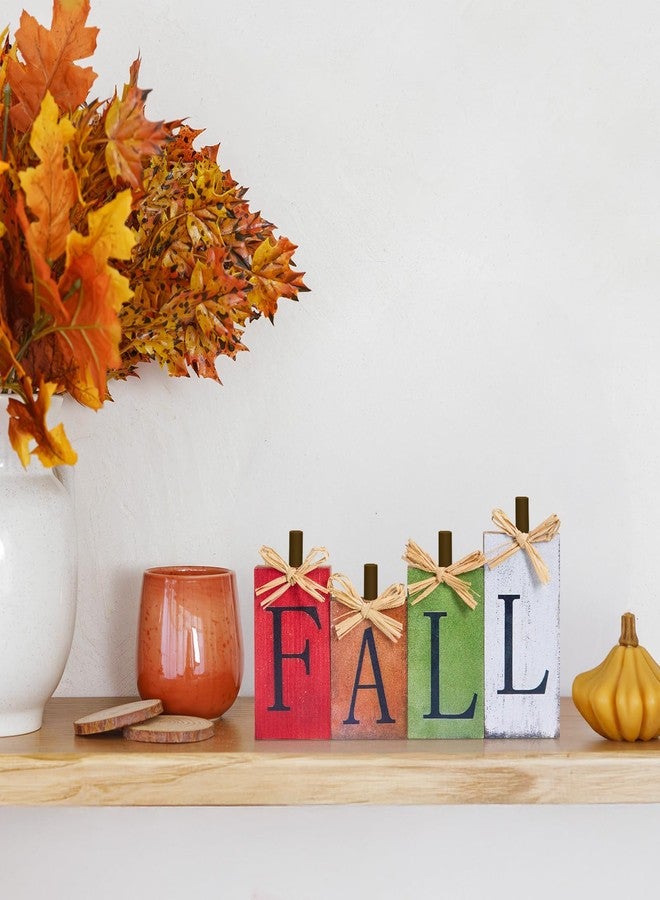 OLANRUN Fall Decorations for Home, Fall Decor - 4 Pcs Vintage Block Wooden Signs, Fall Home Decor Indoor, Autumn Decorations Harvest Signs for Table Shelf Fireplace Mantel - Image 5