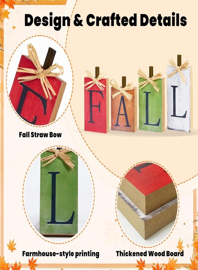 OLANRUN Fall Decorations for Home, Fall Decor - 4 Pcs Vintage Block Wooden Signs, Fall Home Decor Indoor, Autumn Decorations Harvest Signs for Table Shelf Fireplace Mantel - Image 3