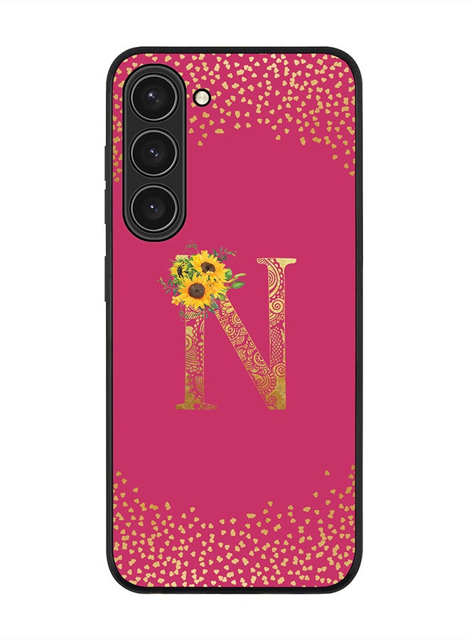 Stylizedd Rugged Black edge case for Samsung Galaxy S23+ 5G, Soft Flexible Phone case Custom Monogram Initial Letter Mandala Floral Pattern Alphabet- N (Dark Pink Rose) - Image 1