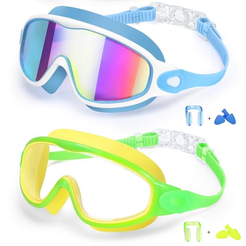 EverSport Goggles for Kids 6-14, 2 Pack Swimming Goggles, Clear Vision Anti-fog Pool Swim Goggles with Nose Cover Wide View Water Swim Mask for kids Toddler Girls Boys Teens age 4-7 8-14 8-12 3-5 3-6 - Image 1