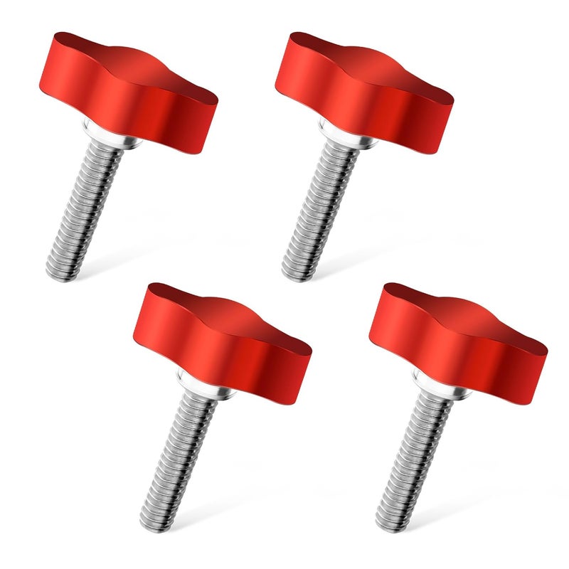Eldraqth 4Pcs 1/4"-20 x 1 Threaded Thumb Screw, Red Adjustable Tee Wing Aluminum Knob Stainless Steel Standard/Coarse Thread - Image 1