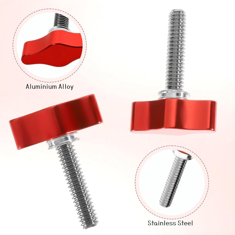 Eldraqth 4Pcs 1/4"-20 x 1 Threaded Thumb Screw, Red Adjustable Tee Wing Aluminum Knob Stainless Steel Standard/Coarse Thread - Image 3