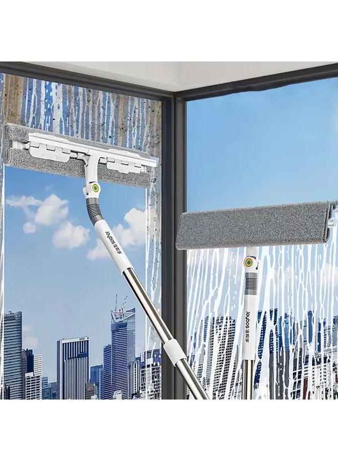 White Grey Double Sided Retractable Glass Wiper With Telescopic Handle For Window Floor Car Windshield - Image 1