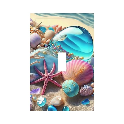 Yamxbfa Beach Starfish Seashell Nautical Custom 1 Gang Light Switch Cover Decorative Single Toggle Wall Plate Switchcovers Electrical Switchplate Home Decor for Bathroom Living Room Bedroom Decorate - Image 3