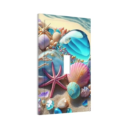 Yamxbfa Beach Starfish Seashell Nautical Custom 1 Gang Light Switch Cover Decorative Single Toggle Wall Plate Switchcovers Electrical Switchplate Home Decor for Bathroom Living Room Bedroom Decorate - Image 1