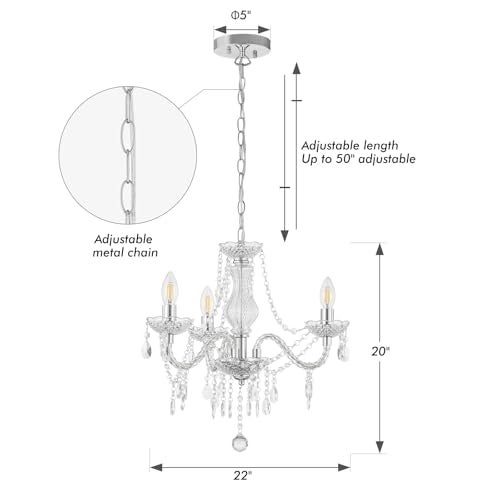 Luvkczc Chandeliers for Dining Room, 3-Light Acrylic Ceiling Light Adjustable Chain&E12 Base Pendant Light for Bedroom, Dining Room, Living Room - Image 3
