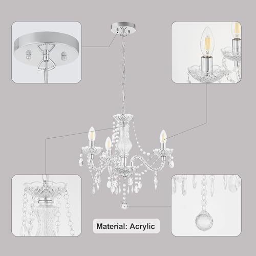 Luvkczc Chandeliers for Dining Room, 3-Light Acrylic Ceiling Light Adjustable Chain&E12 Base Pendant Light for Bedroom, Dining Room, Living Room - Image 4