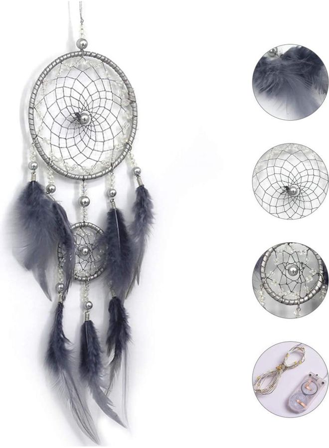 NIBEMINENT Decorative Handmade Feather Lace Dream Catcher Grey/Silver - Image 1