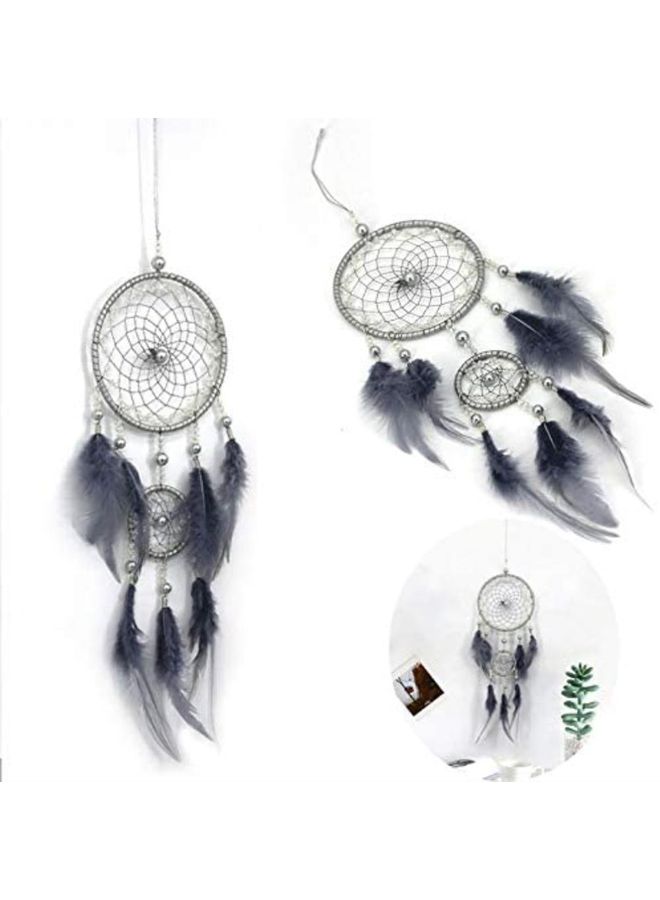 NIBEMINENT Decorative Handmade Feather Lace Dream Catcher Grey/Silver - Image 3