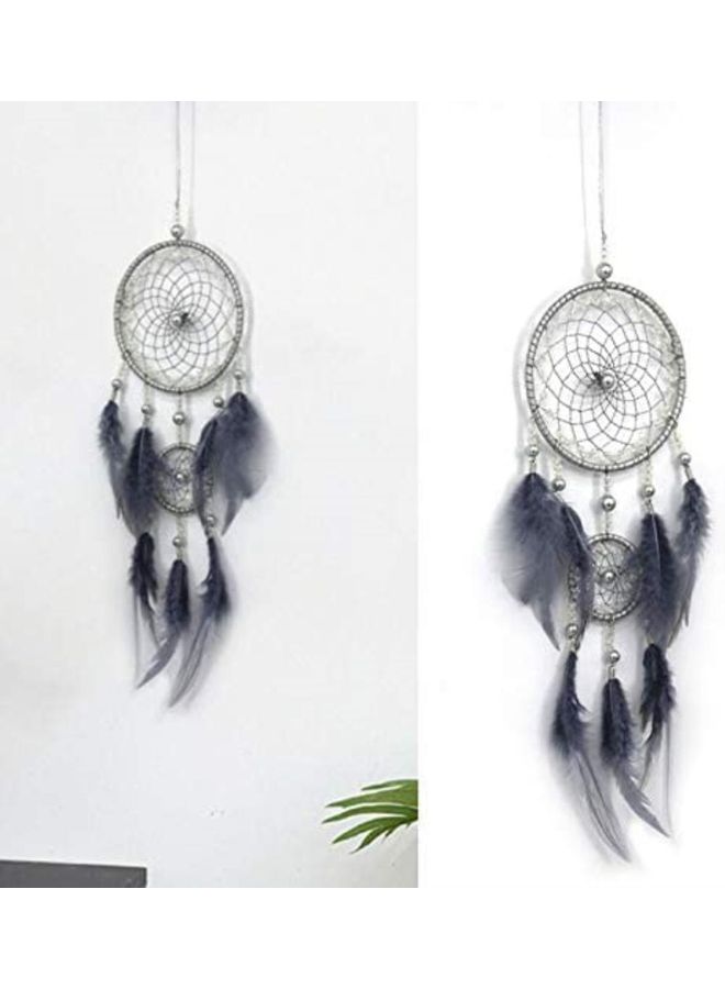 NIBEMINENT Decorative Handmade Feather Lace Dream Catcher Grey/Silver - Image 2