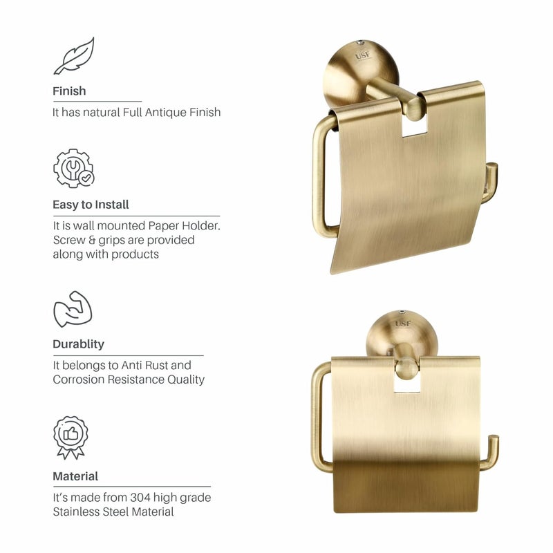 U-S-F BATH ACCESSORIES USF Toilet Paper Roll Holder for Bathroom 304 Stainless Steel Toilet Paper Holder in Bathroom Toilet Tissue Roll Holder for Bathroom Toilet roll Stand Bathroom AccessoriesAntique Torin  - Image 4