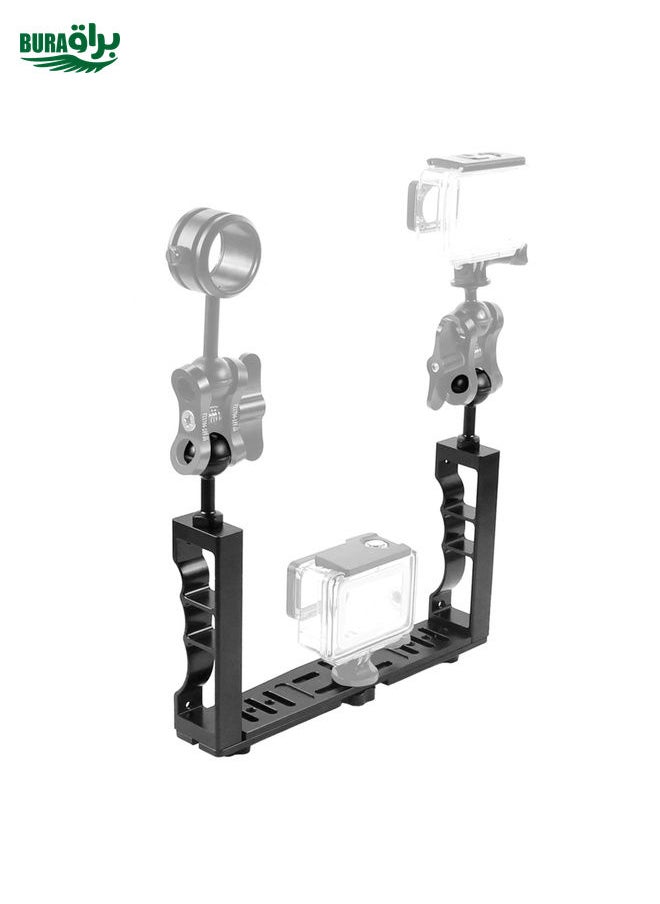 PULUZ Adjustable Diving Dual Hand-held CNC Aluminum Lamp Arm Holder for GoPro, Insta360, DJI and Other Action Cameras