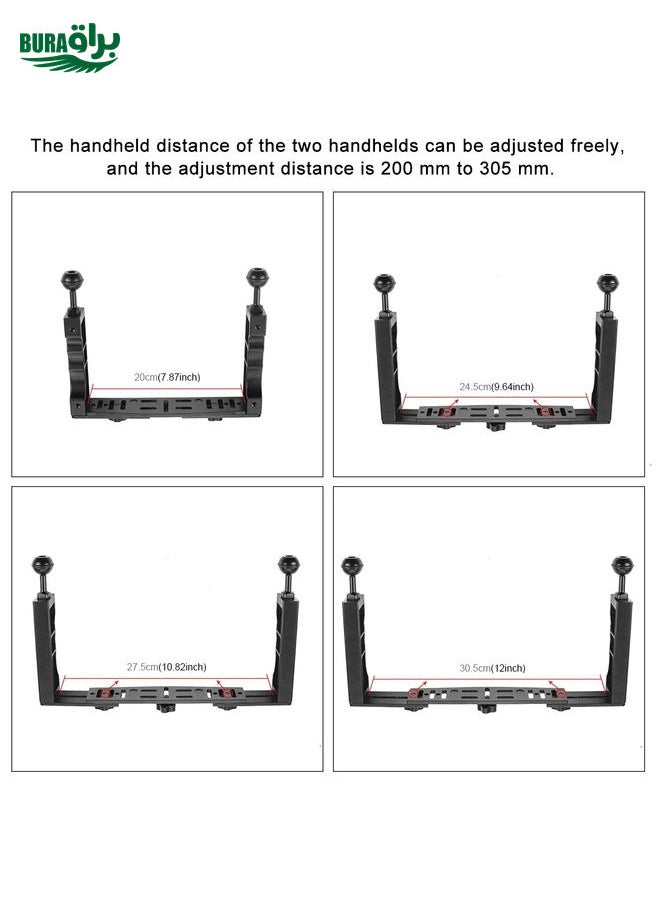 PULUZ Adjustable Diving Dual Hand-held CNC Aluminum Lamp Arm Holder for GoPro, Insta360, DJI and Other Action Cameras