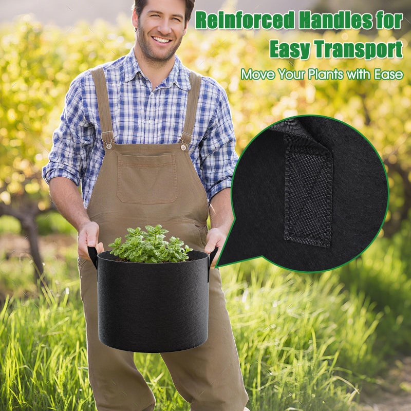 FEED GARDEN 5 Gallon Grow Bags 4 Pack â€“ 300G Thickened Fabric Plant Pots with Reinforced Handles, Breathable Drainage Planters for Vegetables, Flowers & Herbs Indoor Outdoor - Image 4
