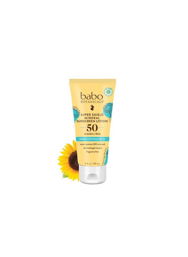 Babo Botanicals Sheer Mineral Sunscreen Lotion SPF 50 - Natural Zinc Oxide - Extra Sensitive Skin - Lightweight - Water Resistant - Fragrance-Free - EWG Verified- Sheer application - Image 1