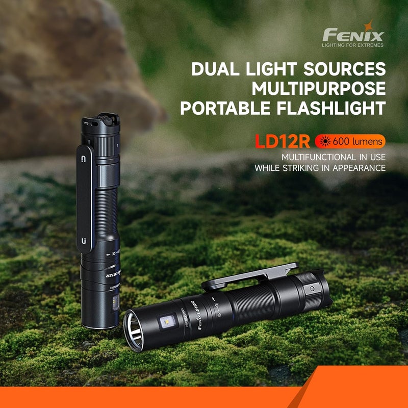 fenix فينيكس LD12R مصباح يدوي EDC 600 لومن قابل لإعادة الشحن عبر USBC متوافق مع بطارية AA مع مصابيح LED مزدوجة رئيسية وجانبية وضوء عمل مع مشبك مغناطيسي - Image 5