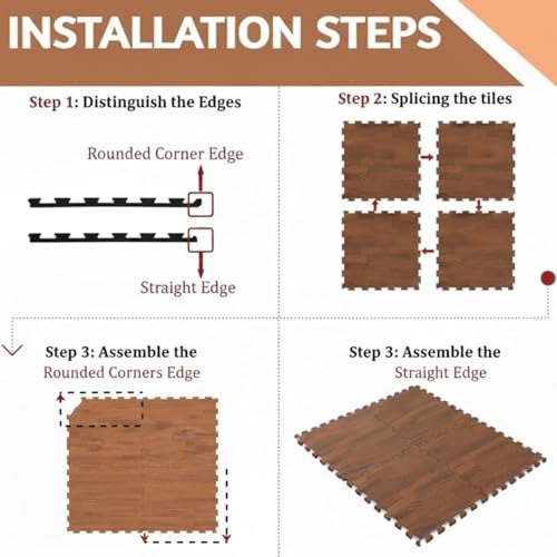 Nasmodo 10MM/ 1CM Interlocking Wood Floor Eva Foam Mats Puzzle Mats for Floor Wood Grain Tiles for Home Office Playroom Bedroom Interlocking Puzzle Floor mats for Home Soft (Brown, 60 * 60 cm, 1pc) - Image 5