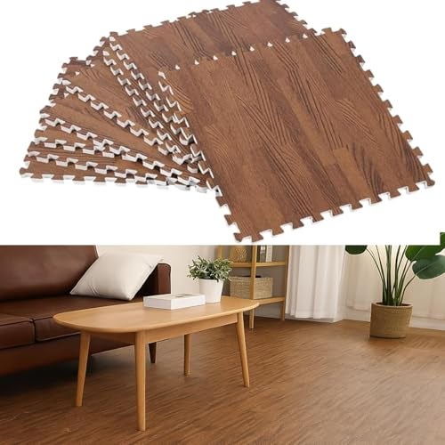 Nasmodo 10MM/ 1CM Interlocking Wood Floor Eva Foam Mats Puzzle Mats for Floor Wood Grain Tiles for Home Office Playroom Bedroom Interlocking Puzzle Floor mats for Home Soft (Brown, 60 * 60 cm, 1pc) - Image 1