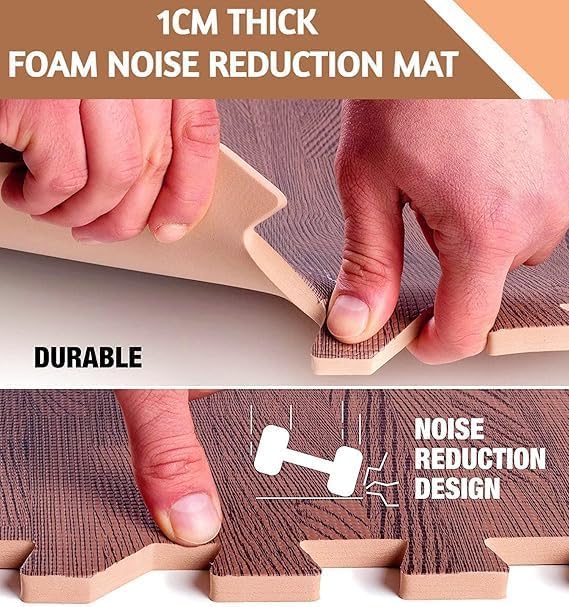 Nasmodo 10MM/ 1CM Interlocking Wood Floor Eva Foam Mats Puzzle Mats for Floor Wood Grain Tiles for Home Office Playroom Bedroom Interlocking Puzzle Floor mats for Home Soft (Brown, 60 * 60 cm, 1pc) - Image 4