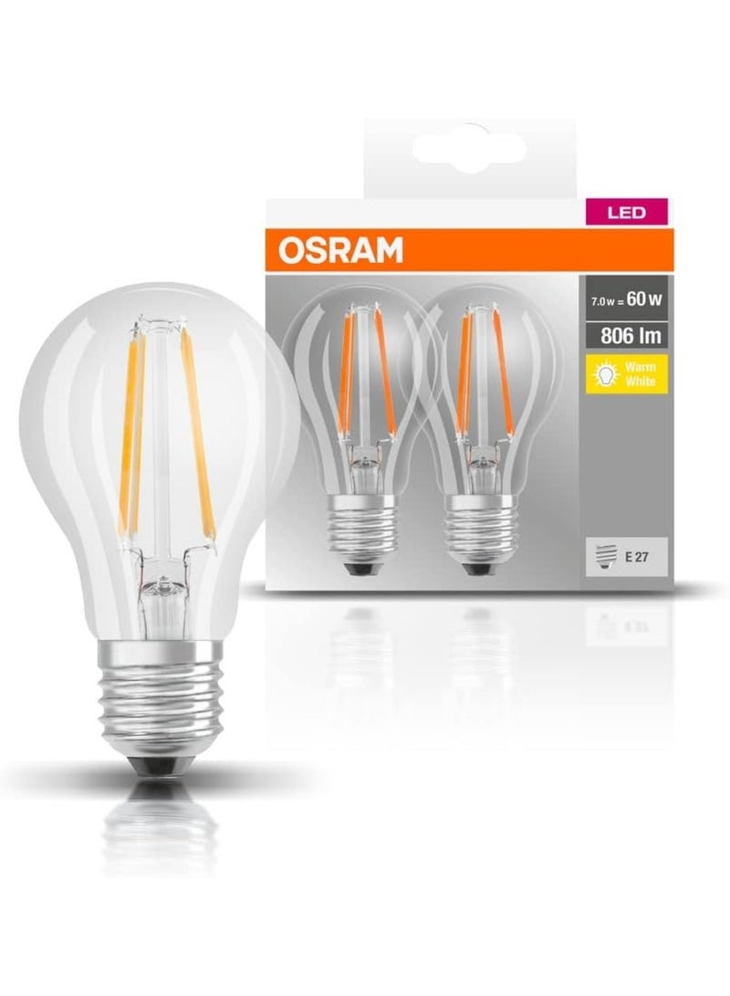 OSRAM Osram LED BASE Classic A LED Bulb, 6W (60W Replacement), E27 Base, 2700K Warm White, Clear Glass – Pack of 2 - Image 3