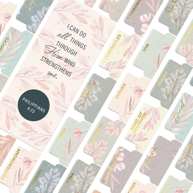 OFFILICIOUS Floral Boho Bible Book Tabs â€“ 100 Soft-Touch, Laminated Bible Tabs for KJV & Niv Bible â€“ Durable Tabs for Bibles â€“ Protestant & Catholic Bible Tabs Large Print â€“ Pink Nlt Bible Tabs for Women & Men - Image 1