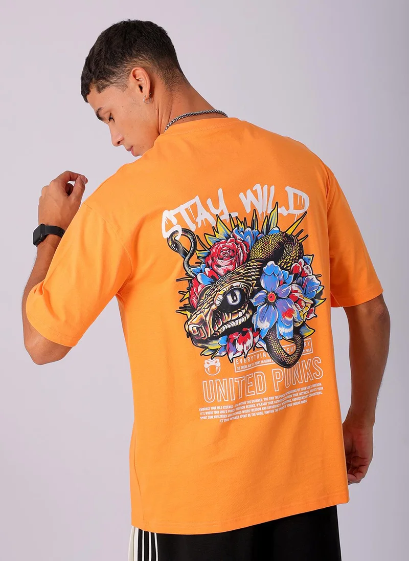 ذا انديان كراج كو Men Boxy Oversized Graphic Back Printed Round Neck Tshirt