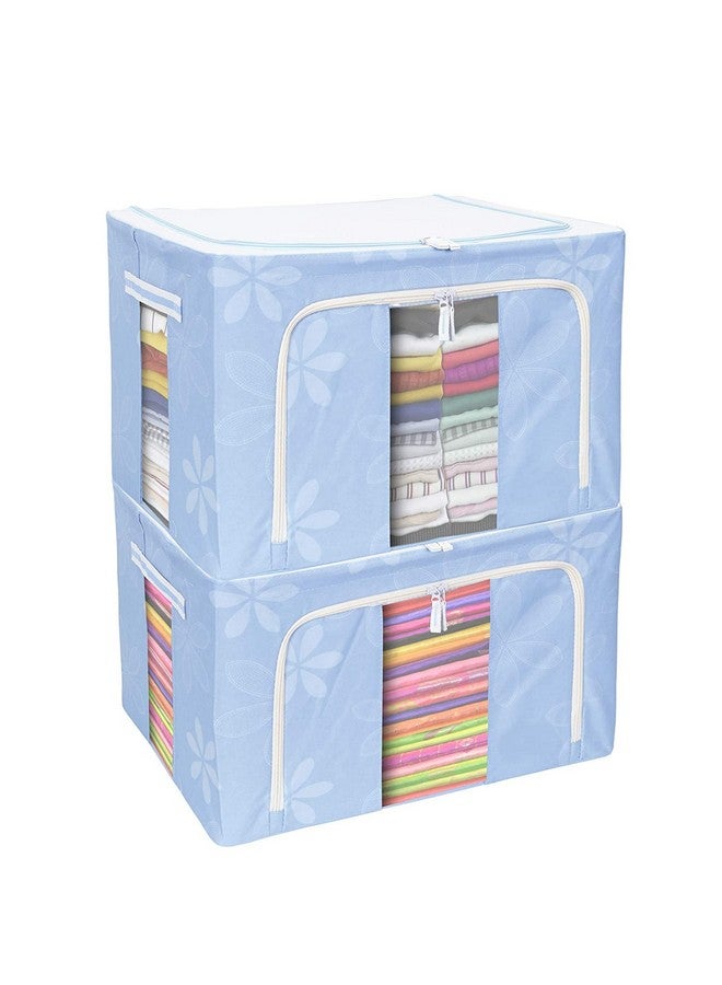 FLYNGO FLYNGO Foldable Steel Frame Clothes Organizer Storage Box for Wardrobe, Saree, Shirts, and Blankets (66 Ltr - Pack of 2, Oxford Fabric)  - Image 1