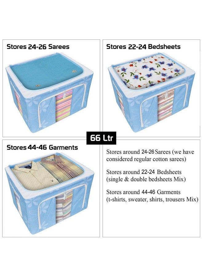 FLYNGO FLYNGO Foldable Steel Frame Clothes Organizer Storage Box for Wardrobe, Saree, Shirts, and Blankets (66 Ltr - Pack of 2, Oxford Fabric)  - Image 4