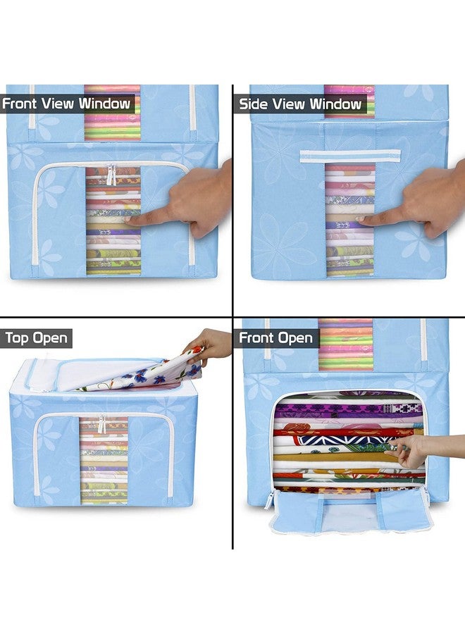 FLYNGO FLYNGO Foldable Steel Frame Clothes Organizer Storage Box for Wardrobe, Saree, Shirts, and Blankets (66 Ltr - Pack of 2, Oxford Fabric)  - Image 5