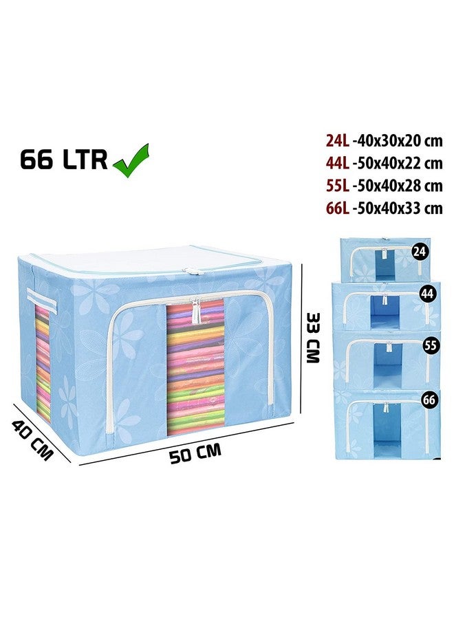 FLYNGO FLYNGO Foldable Steel Frame Clothes Organizer Storage Box for Wardrobe, Saree, Shirts, and Blankets (66 Ltr - Pack of 2, Oxford Fabric)  - Image 3